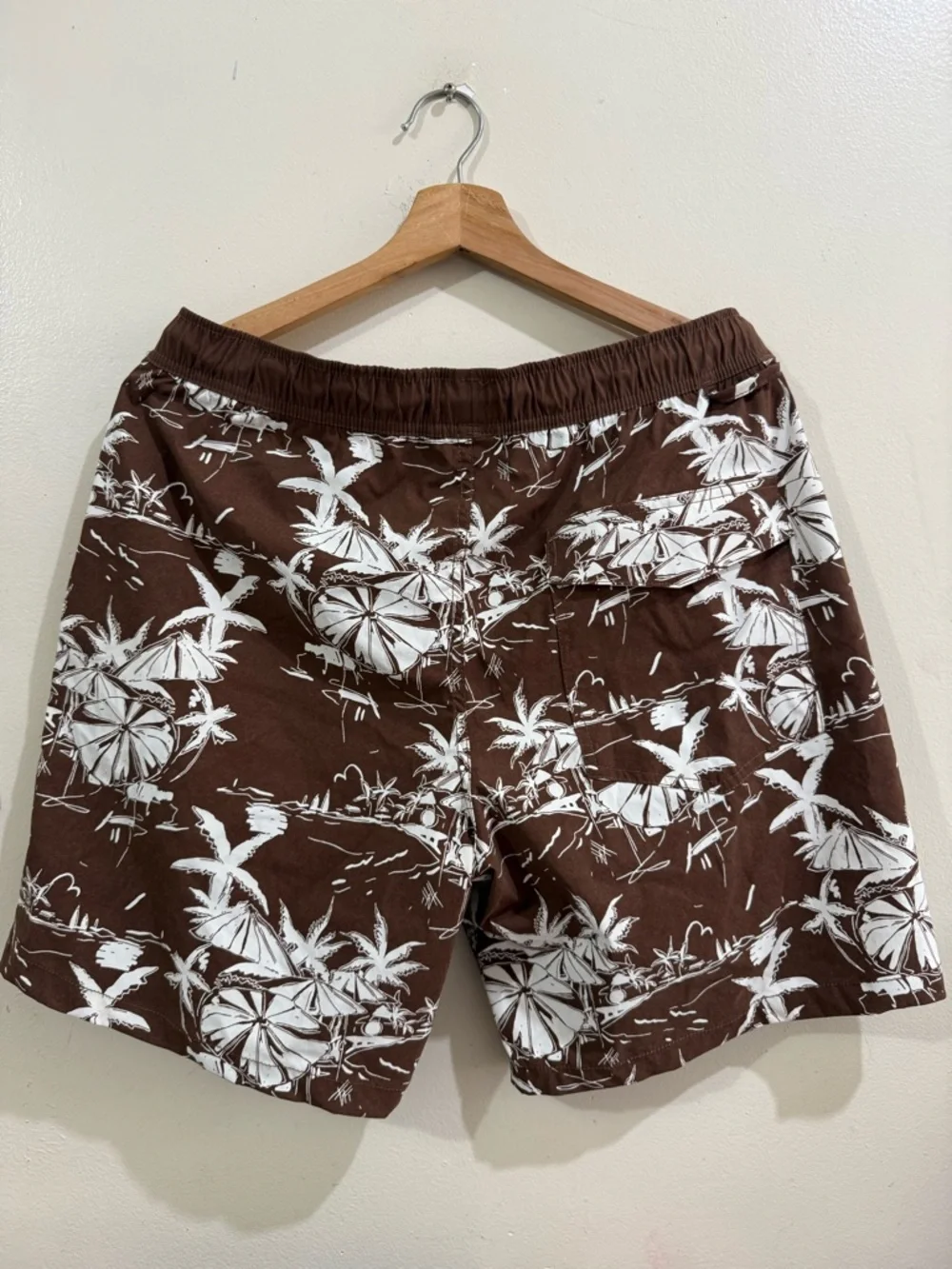Brixton Brown and White Palm-Print Swim Trunks